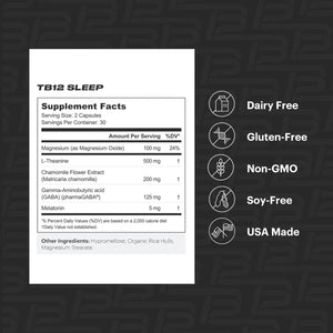 TB12 Sleep - with Magnesium, L - Theanine, Chamomile, GABA, and Melatonin 60 Capsules - Suppviv