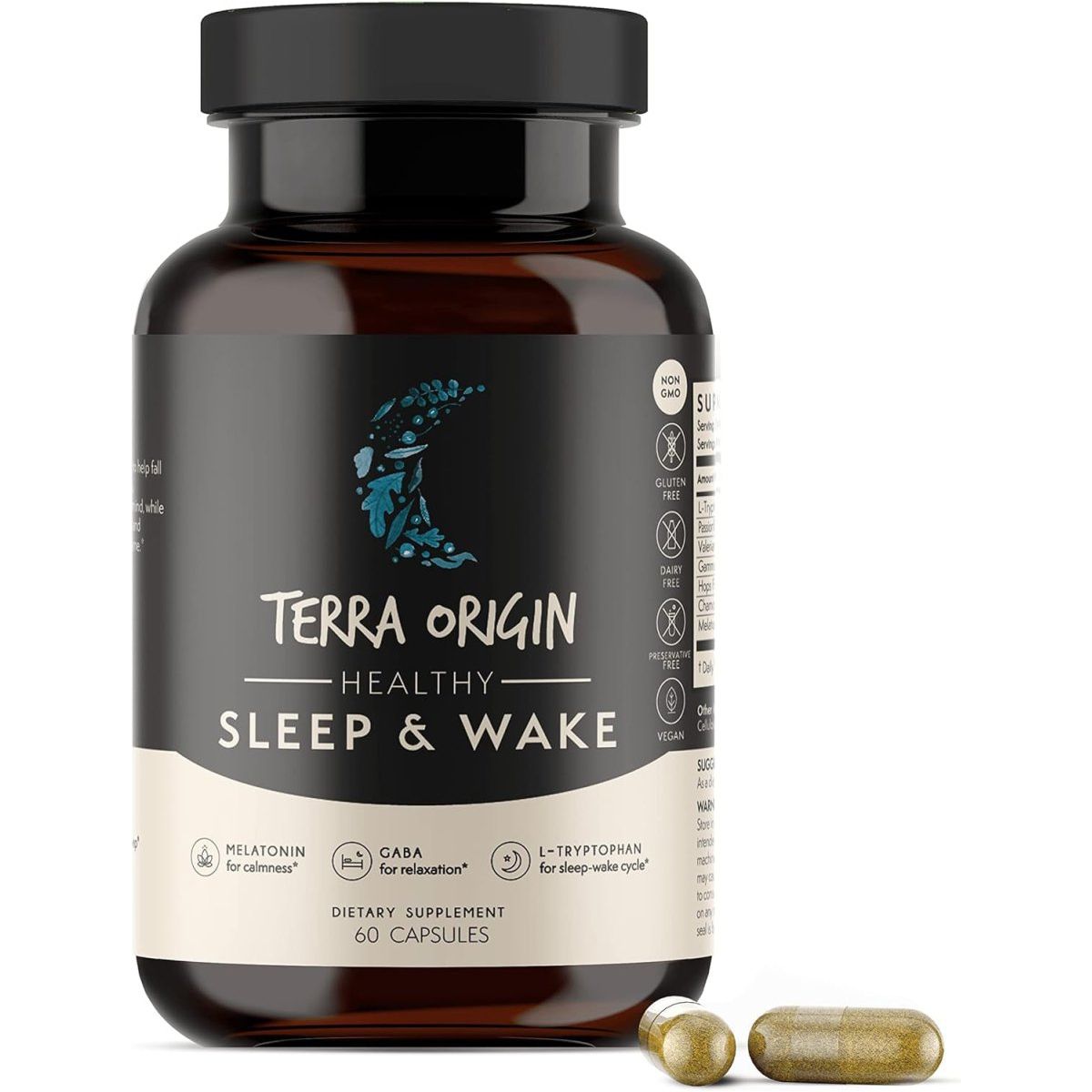 TERRA ORIGIN Sleep 5Mg Melatonin, L - Tryptophan - 60 Capsules - Suppviv