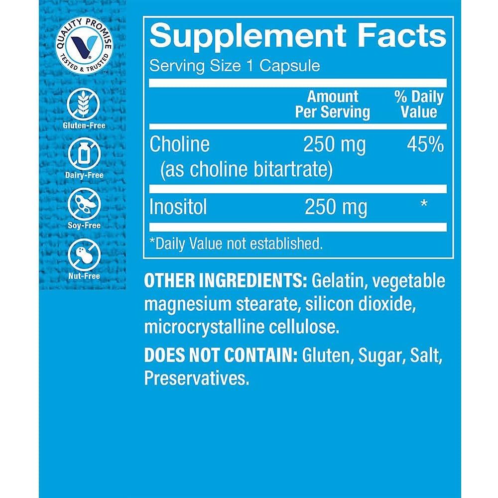 The Vitamin Shoppe Choline & Inositol 500MG, Once Daily Supplement for Fat Metabolism & Brain Health (100 Capsules) - Suppviv