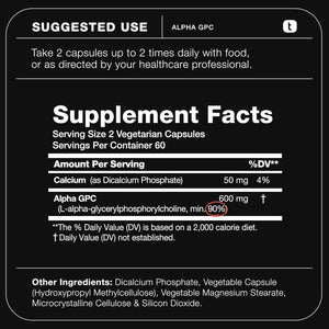 Toniiq Ultra High Purity Alpha GPC Capsules - 600Mg Concentrated Formula - 120 Capsules - Suppviv