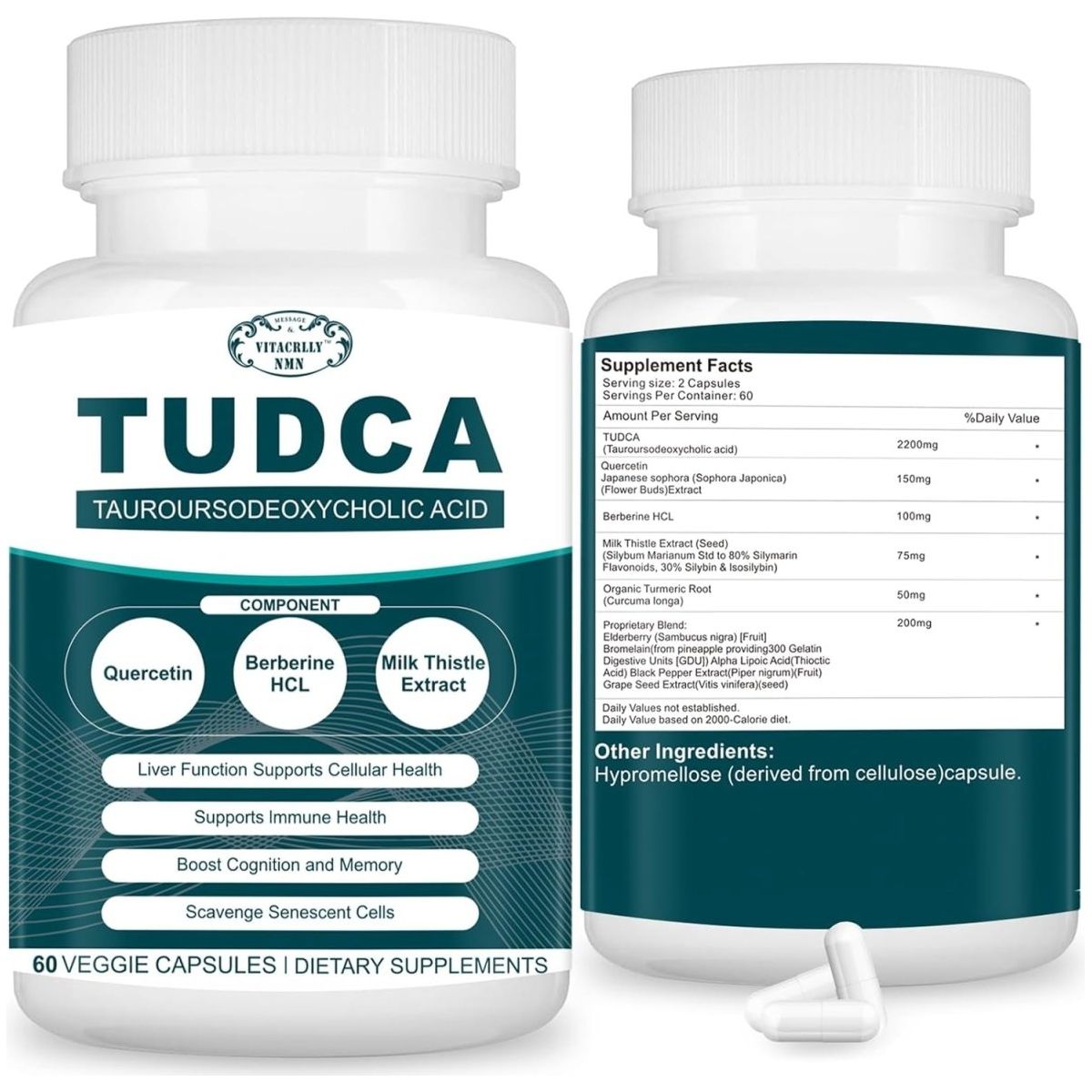 TUDCA Bile Salts Supplement Complex for Liver Detox & Cleanse (60 Capsules / 2200MG) - Suppviv