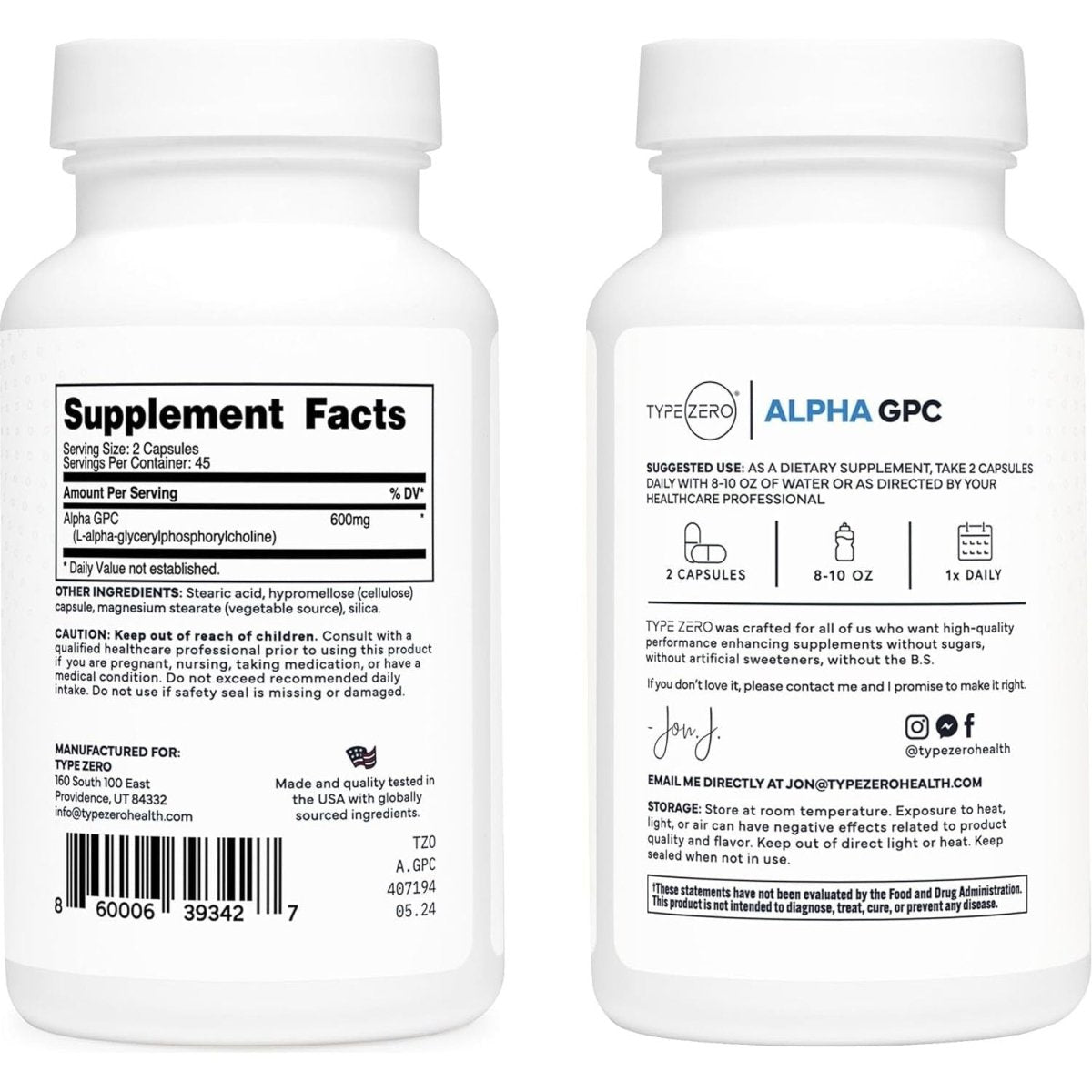 Type Zero Ultra Clean Alpha GPC Choline Supplement (600Mg | 90 Capsules) - Suppviv