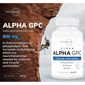 Type Zero Ultra Clean Alpha GPC Choline Supplement (600Mg | 90 Capsules) - Suppviv