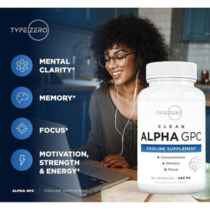 Type Zero Ultra Clean Alpha GPC Choline Supplement (600Mg | 90 Capsules) - Suppviv