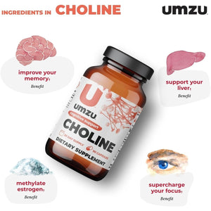 UMZU Choline Supplement for Cognitive and Hormonal Support | Promotes Liver Health & Estrogen Balance (30 Day Supply | 90 Capsules) - Suppviv