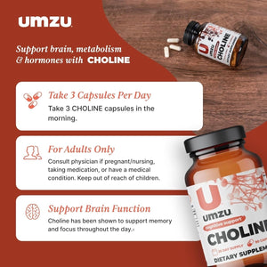 UMZU Choline Supplement for Cognitive and Hormonal Support | Promotes Liver Health & Estrogen Balance (30 Day Supply | 90 Capsules) - Suppviv
