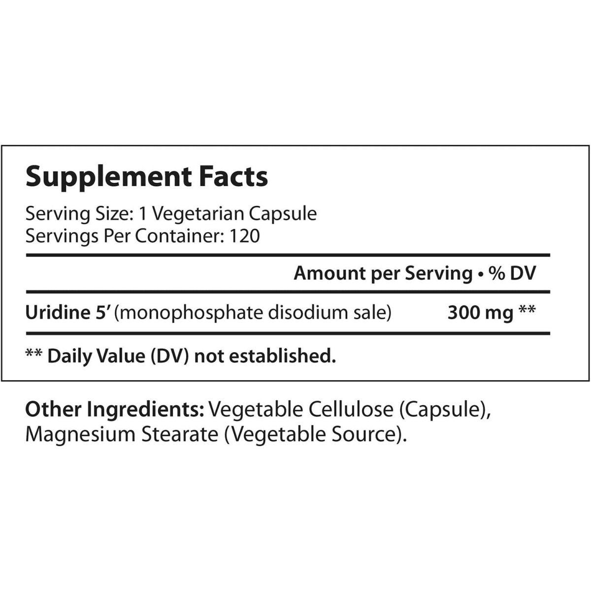 Uridine Monophosphate 300Mg - 120 Veg Caps | Choline Enhancer for Brain & Memory | Supports Synapses Growth - Suppviv