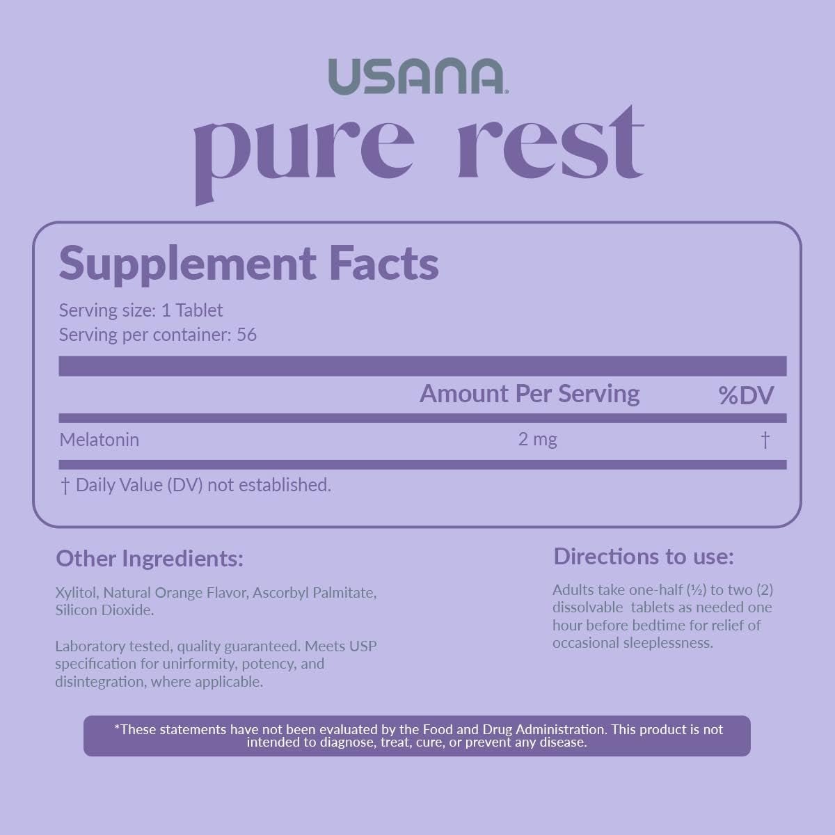 USANA Pure Rest Melatonin Supplement for Sleep Support - 56 Tablets - Suppviv