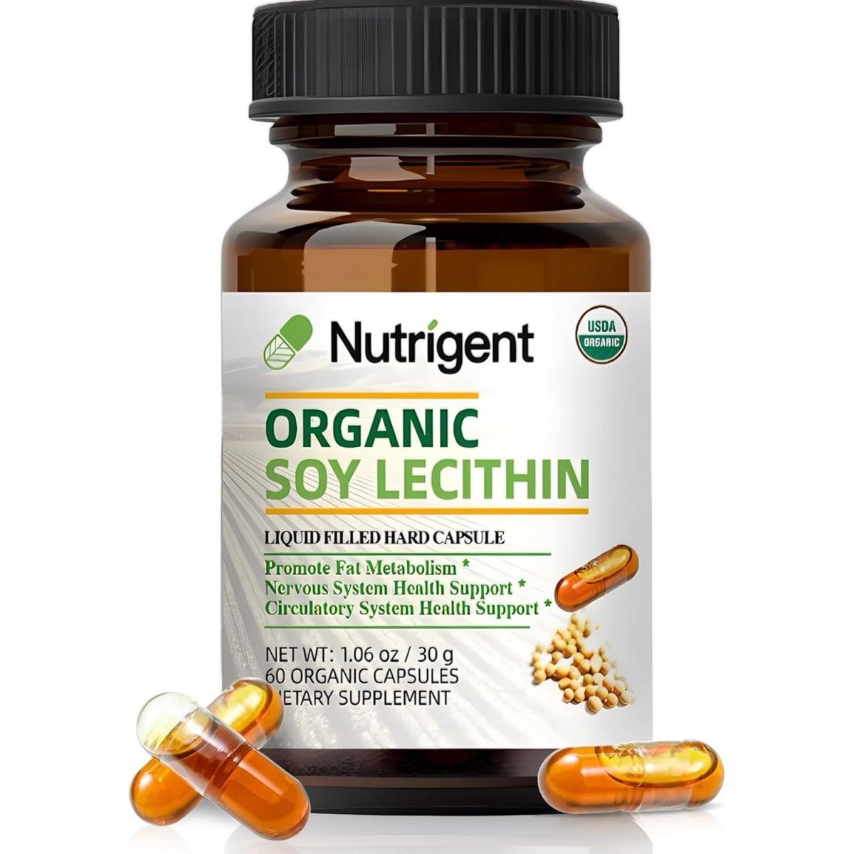 USDA Organic Soy Lecithin Supplement 800 Mg, High Absorption Liquid Organic Capsules, 60 Count - Suppviv