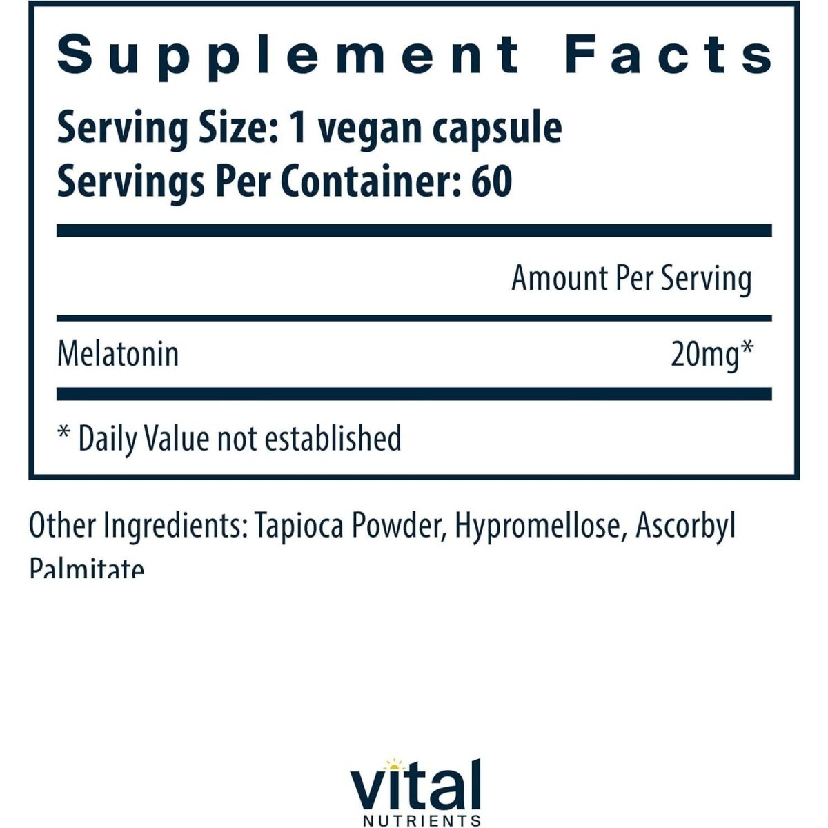 Vital Nutrients Melatonin 20Mg - Sleep Supplement 60 Capsules - Suppviv
