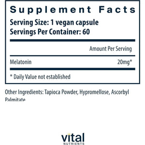 Vital Nutrients Melatonin 20Mg - Sleep Supplement 60 Capsules - Suppviv