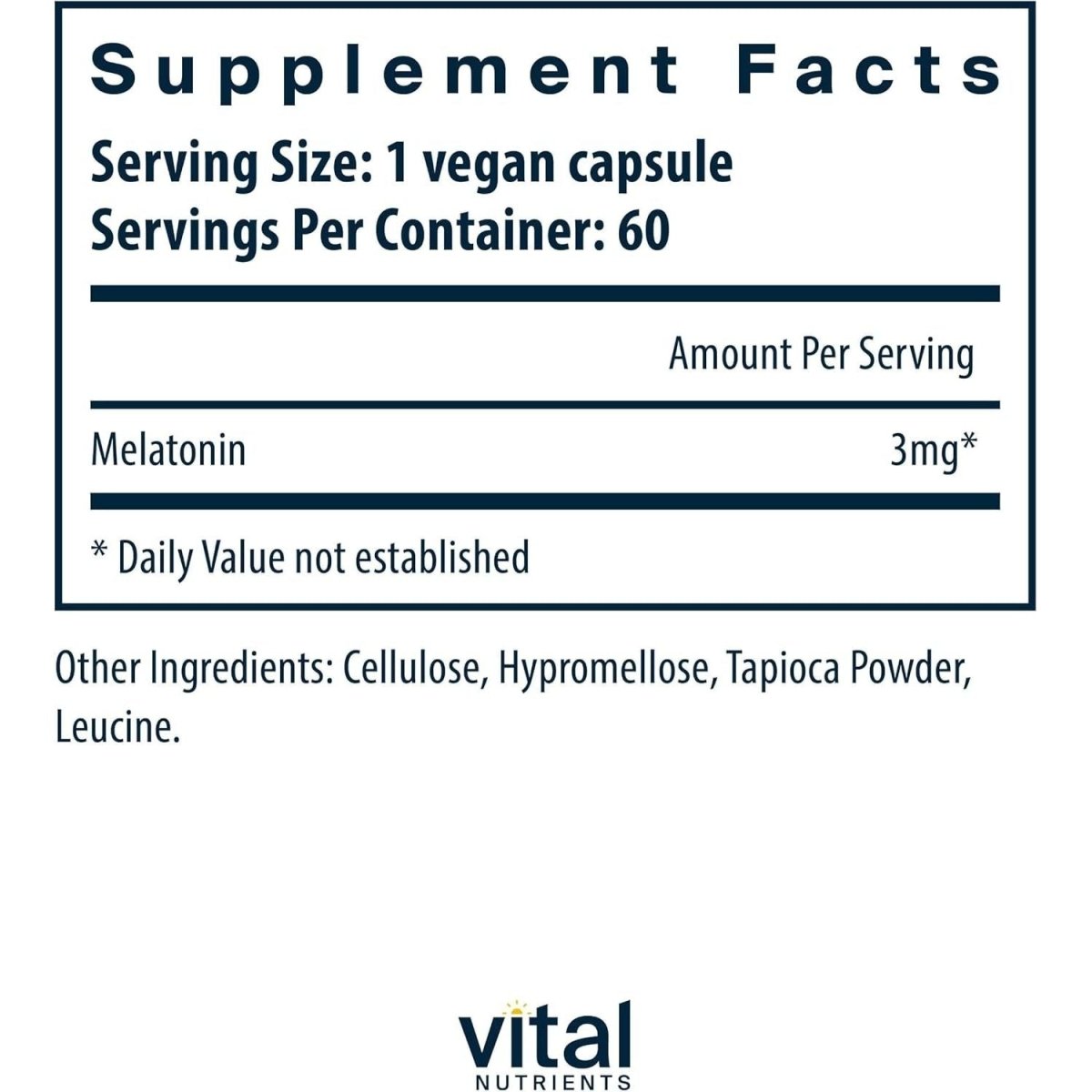Vital Nutrients Melatonin 3Mg Sleep Supplement 60 Capsules - Suppviv