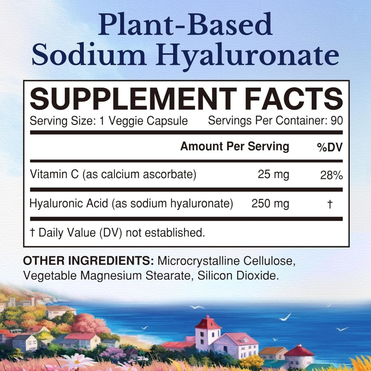 Vitalitown Hyaluronic Acid Supplements 250 Mg, plus 25 Mg Vitamin C, Skin Hydration & Joint Lubrication, 90 Vegan Capsules, - Suppviv
