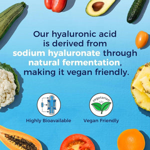 Vitalitown Hyaluronic Acid Supplements 250 Mg, plus 25 Mg Vitamin C, Skin Hydration & Joint Lubrication, 90 Vegan Capsules,.