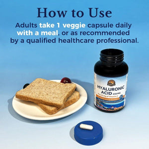 Vitalitown Hyaluronic Acid Supplements 250 Mg, plus 25 Mg Vitamin C, Skin Hydration & Joint Lubrication, 90 Vegan Capsules,.