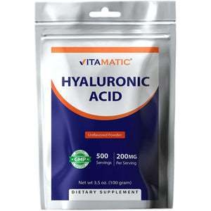 Vitamatic Hyaluronic Acid Powder 200Mg - Supports Healthy Connective Tissue and Joints - 100 Gram - Suppviv