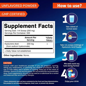 Vitamatic Hyaluronic Acid Powder 200Mg - Supports Healthy Connective Tissue and Joints - 100 Gram - Suppviv