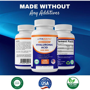 Vitamatic Hyaluronic Acid Supplements 200Mg - Promote Youthful Healthy Skin - 120 Capsules - Suppviv