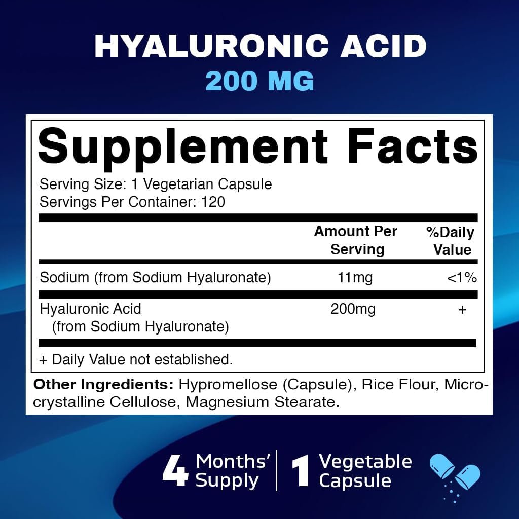 Vitamatic Hyaluronic Acid Supplements 200Mg - Promote Youthful Healthy Skin - 120 Capsules - Suppviv