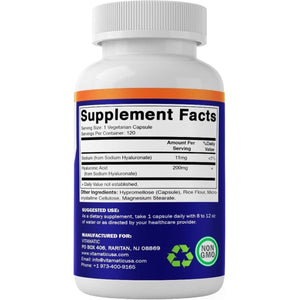 Vitamatic Hyaluronic Acid Supplements 200Mg - Promote Youthful Healthy Skin - 120 Capsules - Suppviv