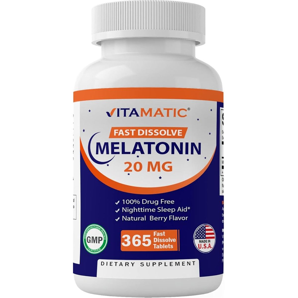 Vitamatic Melatonin 20Mg Tablets - Natural Berry Flavor - 365 Tablets - Suppviv