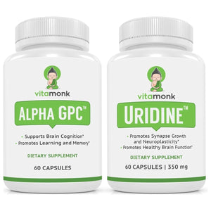 Vitamonk Alpha GPC and Uridine Stack - Mr Happy Stack - Bioavailable Choline Supplements Promote Cognition, Focus, Mental Clarity - Suppviv