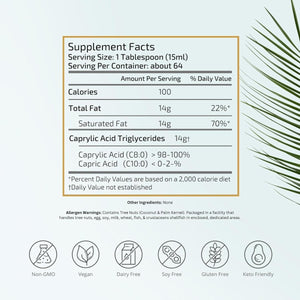 Vitatradingco. 100% Pure C8 MCT Oil | 3X Distilled Caprylic Acid | 32Oz, 64 Servings (Unflavored) - Suppviv