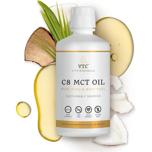 Vitatradingco. 100% Pure C8 MCT Oil | 3X Distilled Caprylic Acid | 32Oz, 64 Servings (Unflavored) - Suppviv