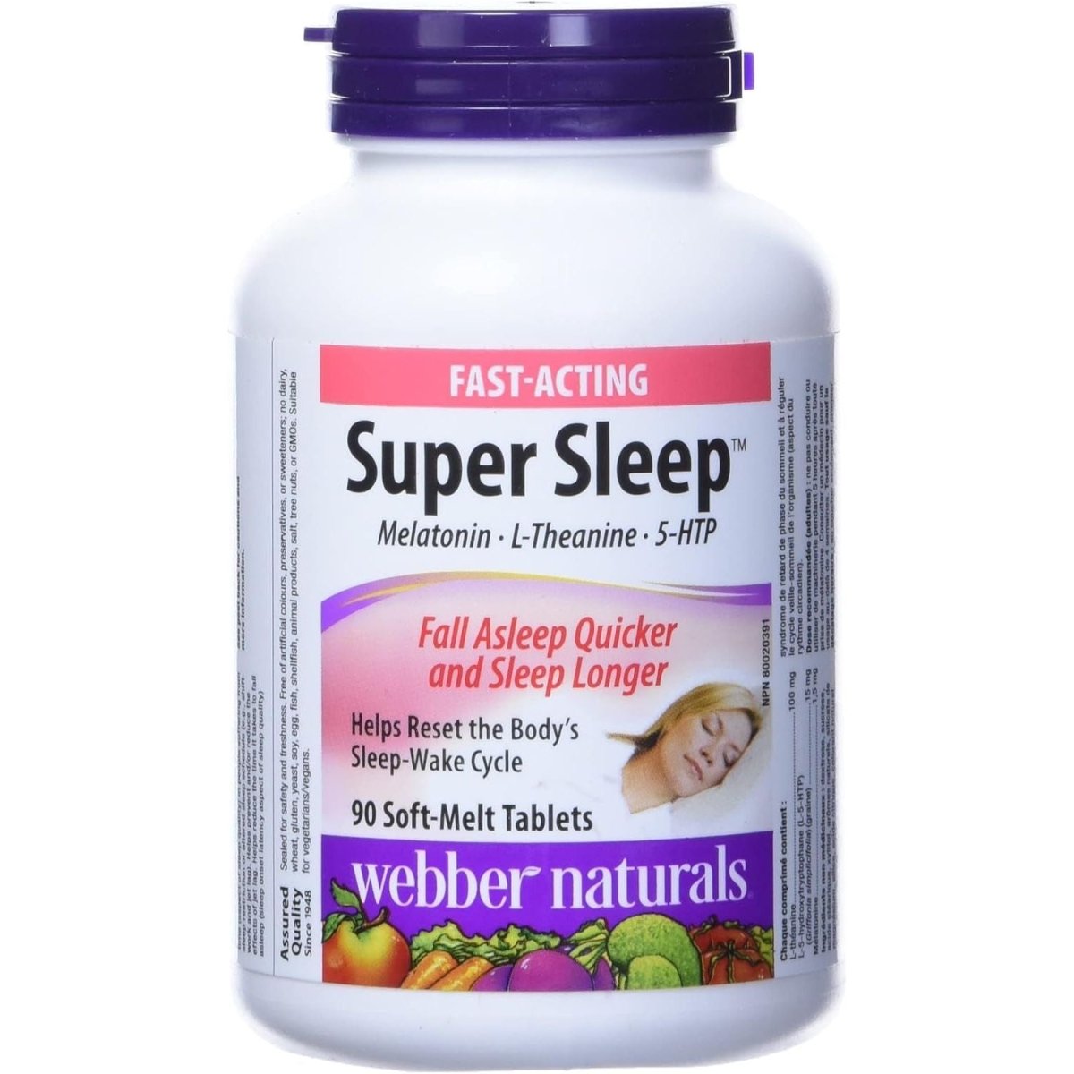Webber Naturals Super Sleep Melatonin plus L - Theanine & 5 - HTP, 90 Soft - Melt Tablets - Suppviv