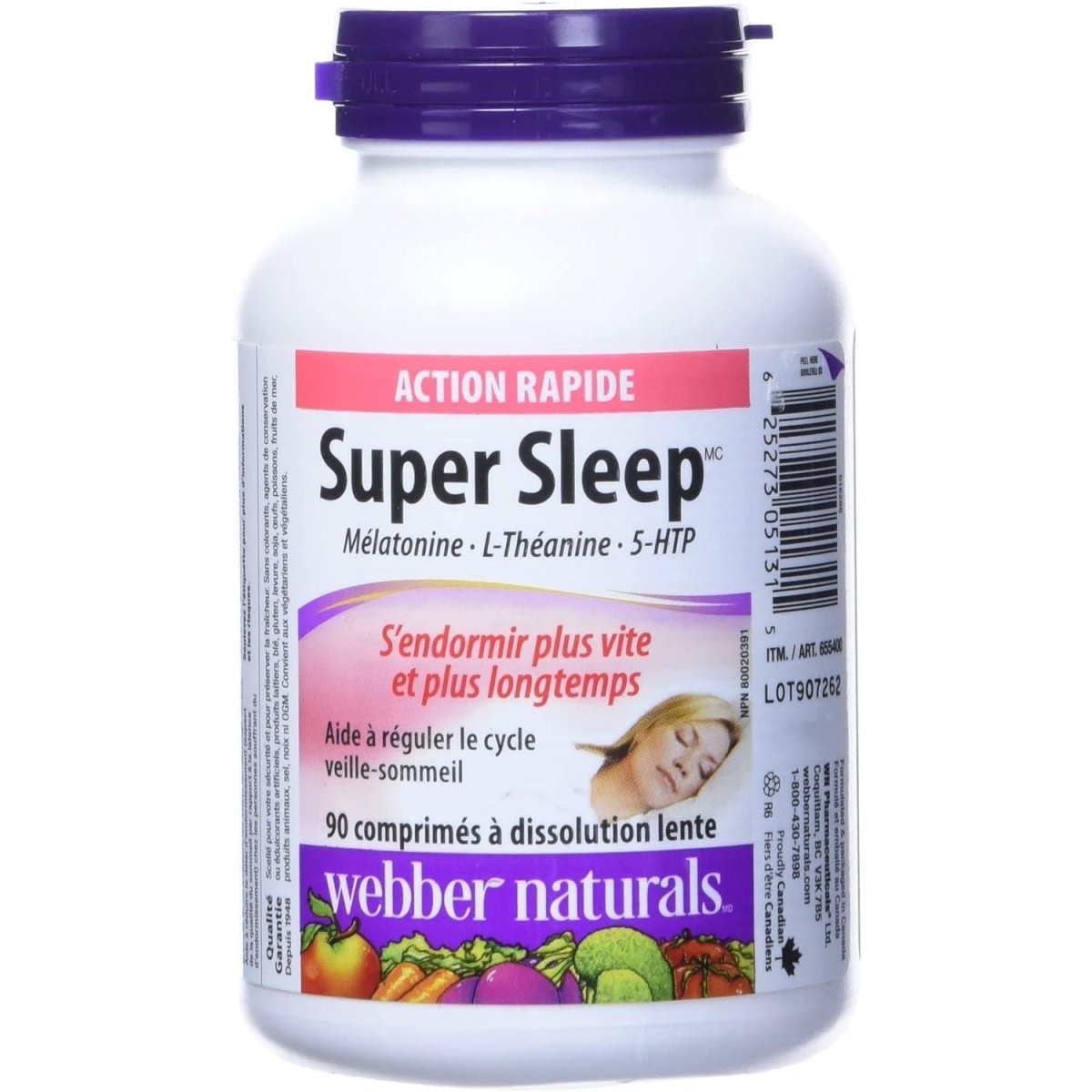 Webber Naturals Super Sleep Melatonin plus L - Theanine & 5 - HTP, 90 Soft - Melt Tablets - Suppviv