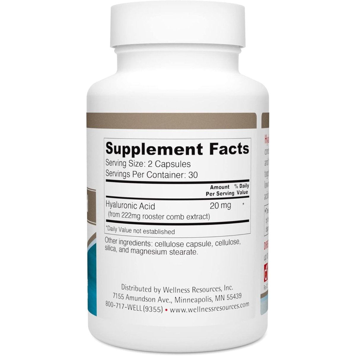 Wellness Resources Hyaluronic Acid from Rooster Comb, 100% Natural Low Molecular Weight (60 Capsules) - Suppviv