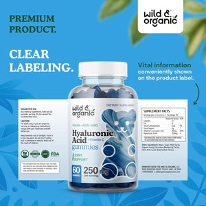 Wild & Organic Hyaluronic Acid Gummies 250Mg - Hair & Skin & Nails Supplement - 60 Vegan Chewables - Suppviv