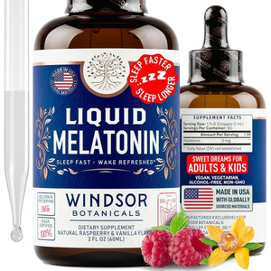 WINDSOR BOTANICALS Liquid Melatonin Drops - for Adults and Kids 2Oz - Suppviv