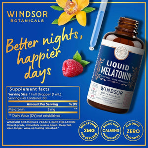 WINDSOR BOTANICALS Liquid Melatonin Drops - for Adults and Kids 2Oz - Suppviv
