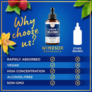 WINDSOR BOTANICALS Liquid Melatonin Drops - for Adults and Kids 2Oz - Suppviv