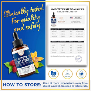 WINDSOR BOTANICALS Liquid Melatonin Drops - for Adults and Kids 2Oz - Suppviv