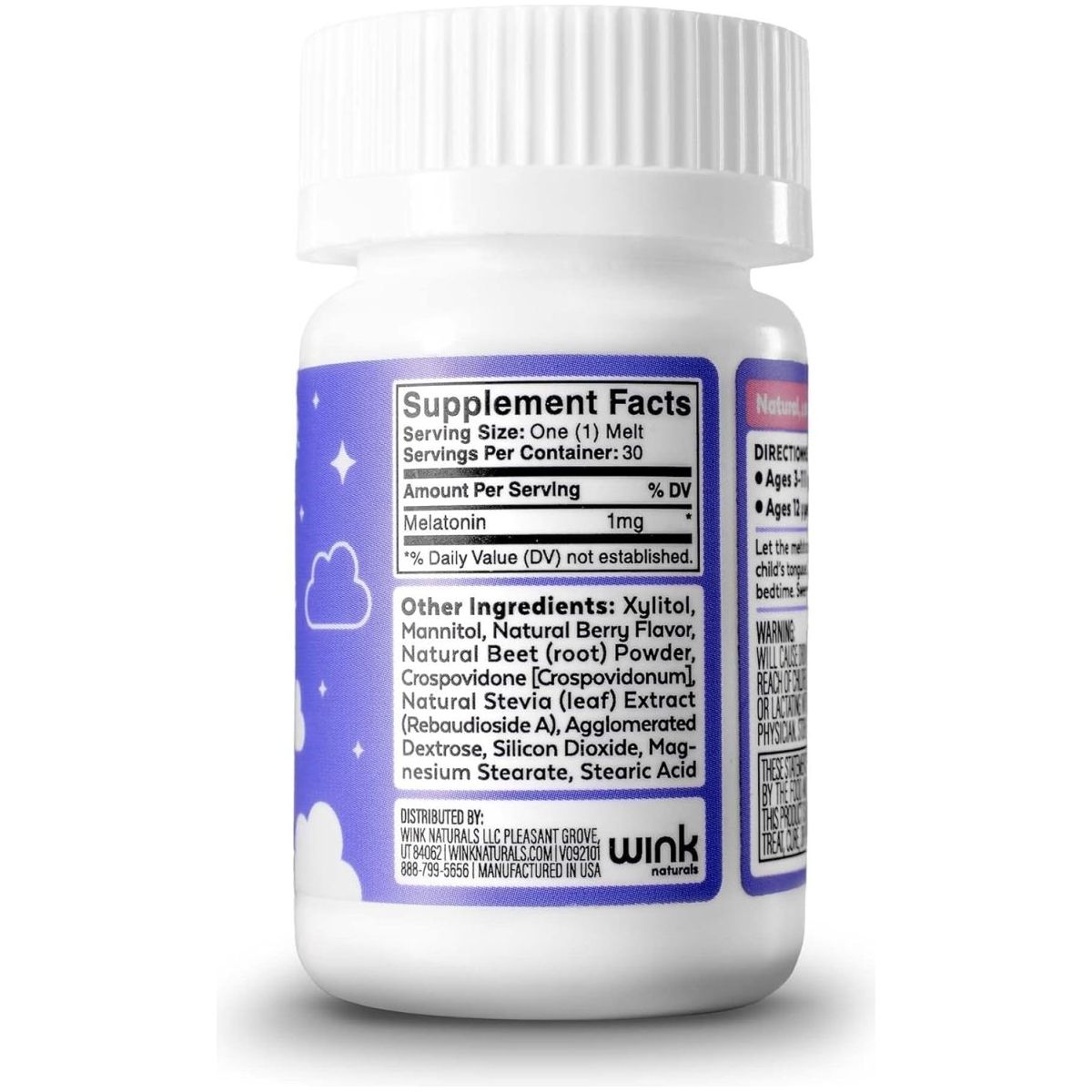 Wink Well Kids Melatonin Chewable Melts - Baby Sleep Aid Chews with Melatonin 1Mg 30 Melts - Suppviv