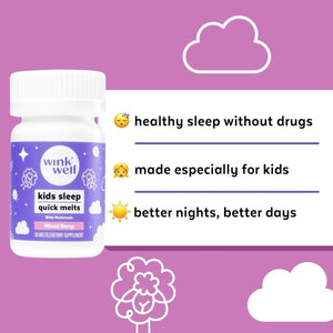Wink Well Kids Melatonin Chewable Melts - Baby Sleep Aid Chews with Melatonin 1Mg 30 Melts - Suppviv