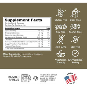 Zahler Thyraid - Thyroid Support Complex with Iodine, Zinc, Ashwagandha (60 Capsules).