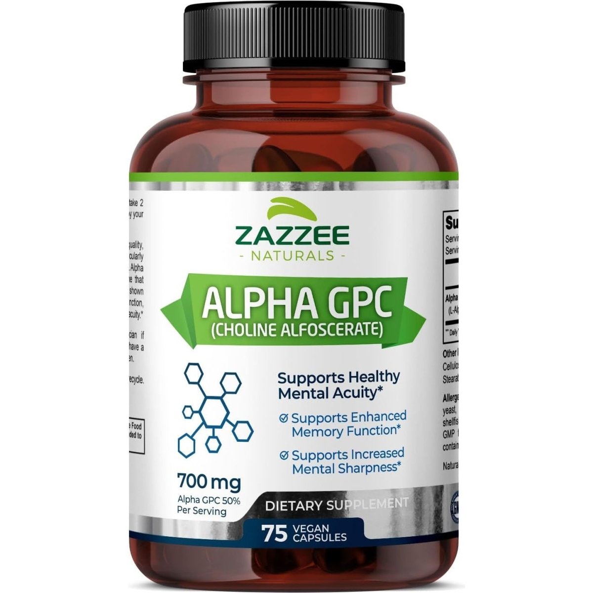 Zazzee Extra Strength Alpha GPC Choline, 700 Mg, 75 Vegan Capsules, - Suppviv