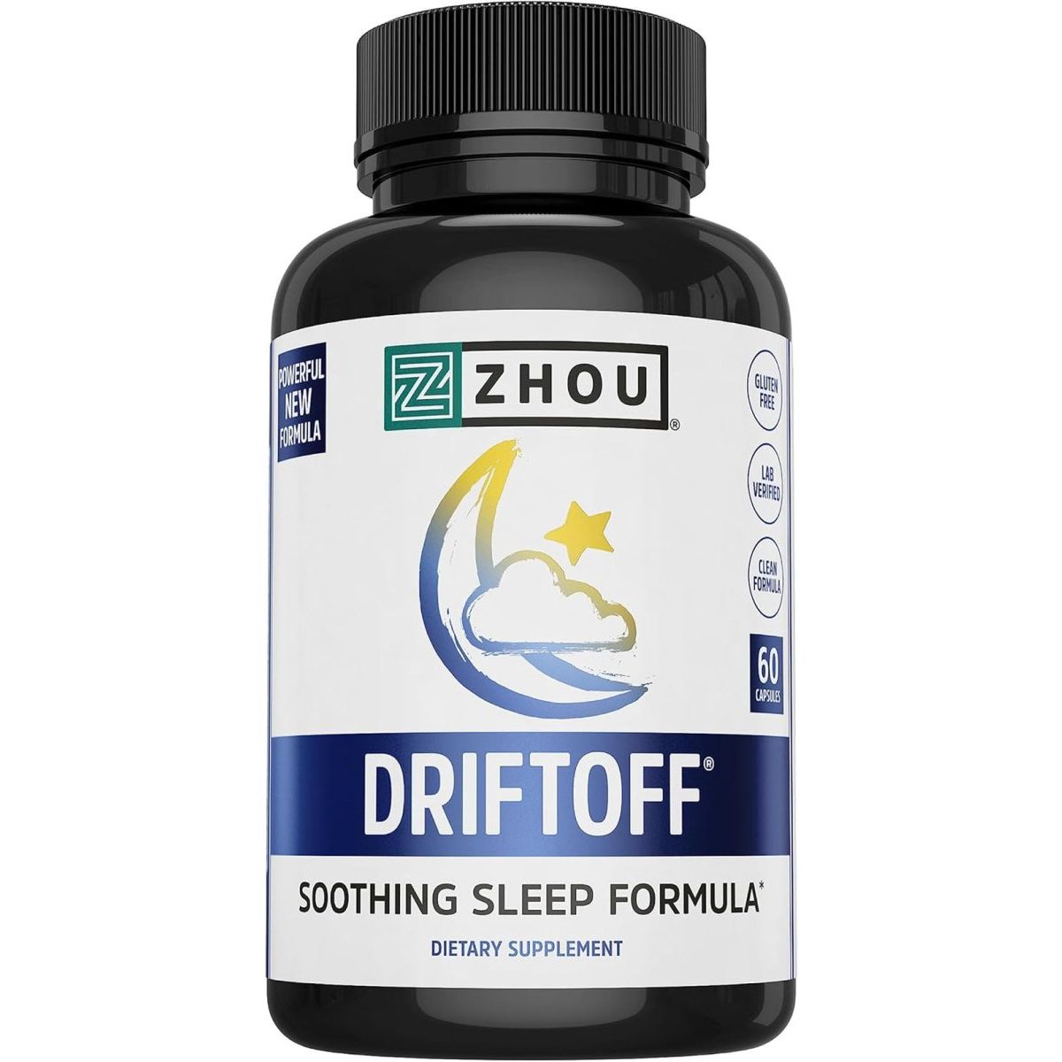 Zhou Drift off Premium Sleep Aid with Valerian Root, Melatonin, GABA 30 Servings 60 Capsules - Suppviv