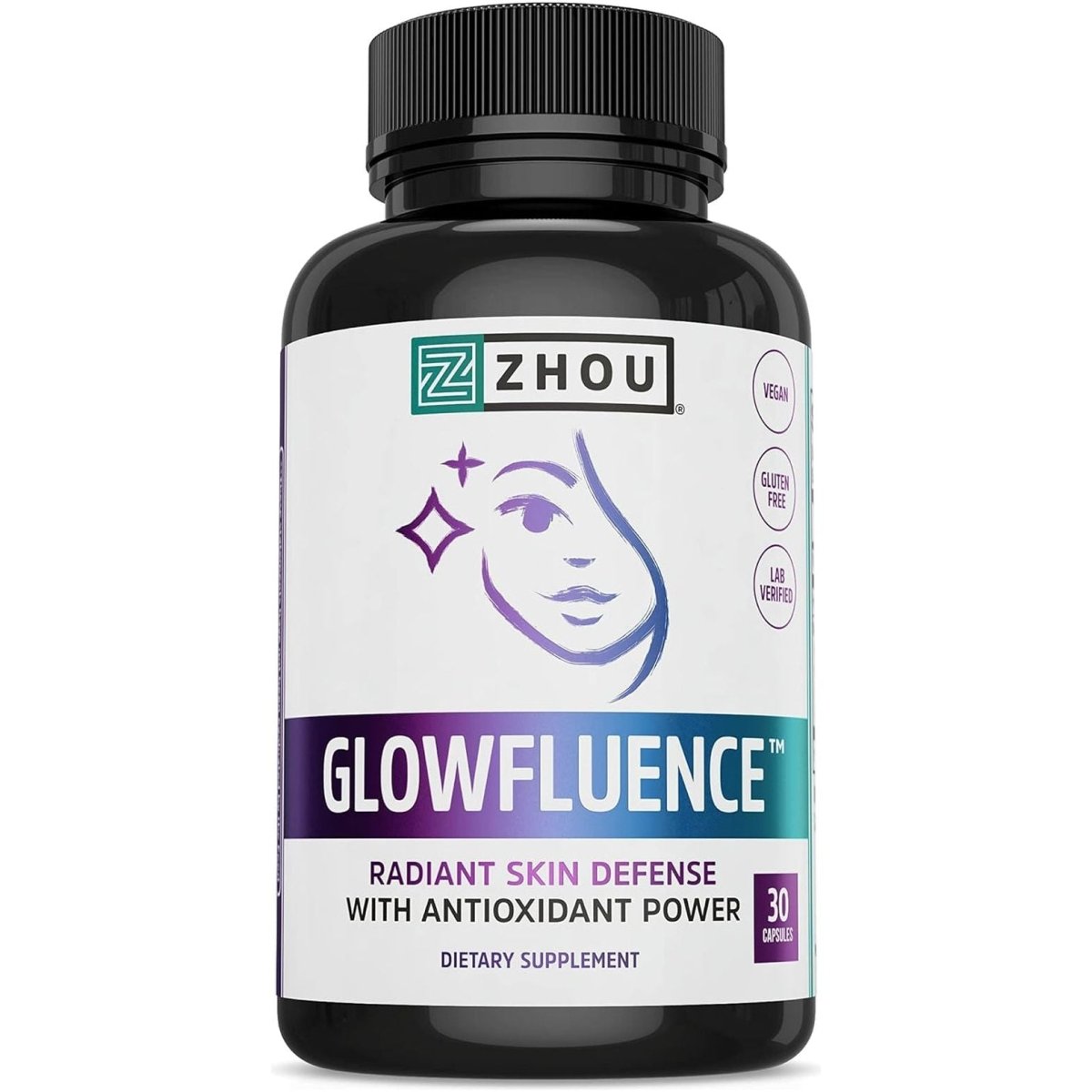 Zhou Glowfluence Hyaluronic Acid Supplement with Vitamin C and Antioxidants, 30 Veg Caps - Suppviv
