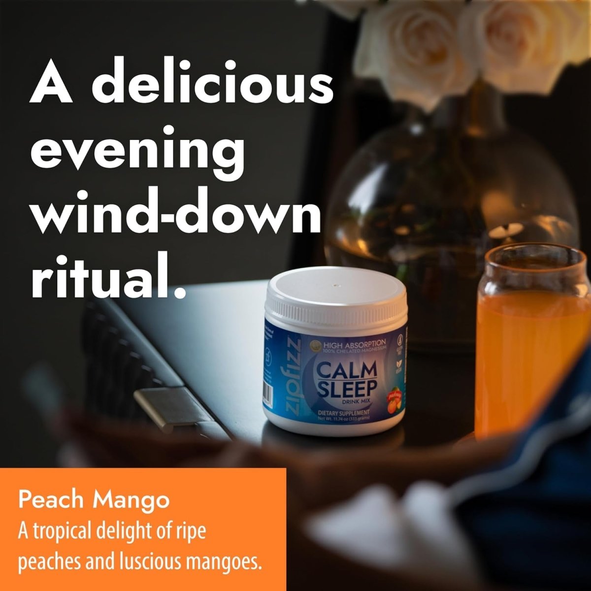 Zipfizz Nightly Calm & Sleep Supplement Powder - Peach Mango 12.3 Oz - Suppviv
