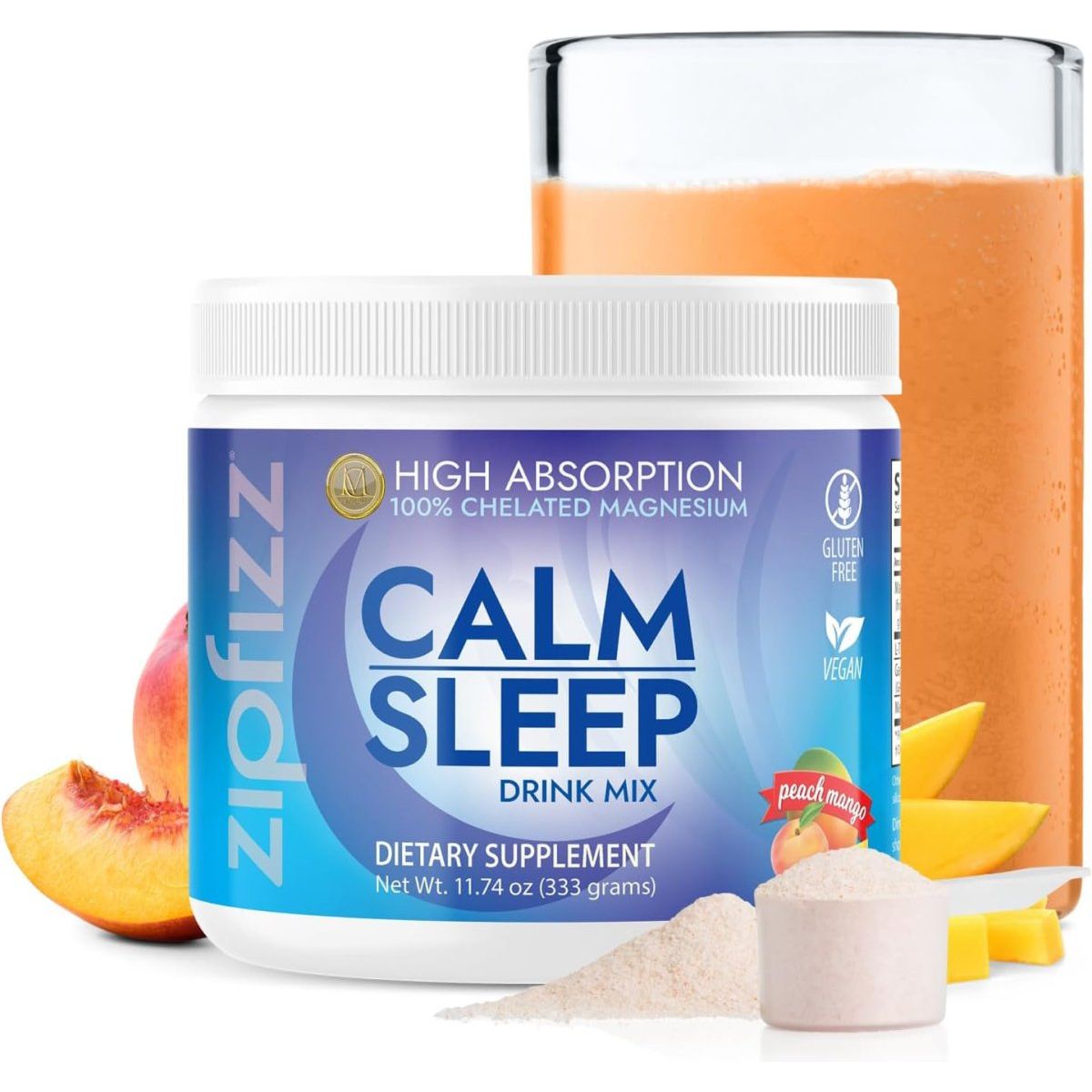 Zipfizz Nightly Calm & Sleep Supplement Powder - Peach Mango 12.3 Oz - Suppviv