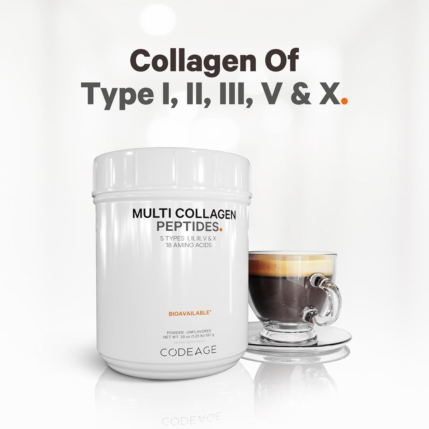 Codeage Multi Collagen Protein Powder Peptides, 2-Month Supply, Hydrolyzed, Type I, II, III, V, X - 20 Ounces
