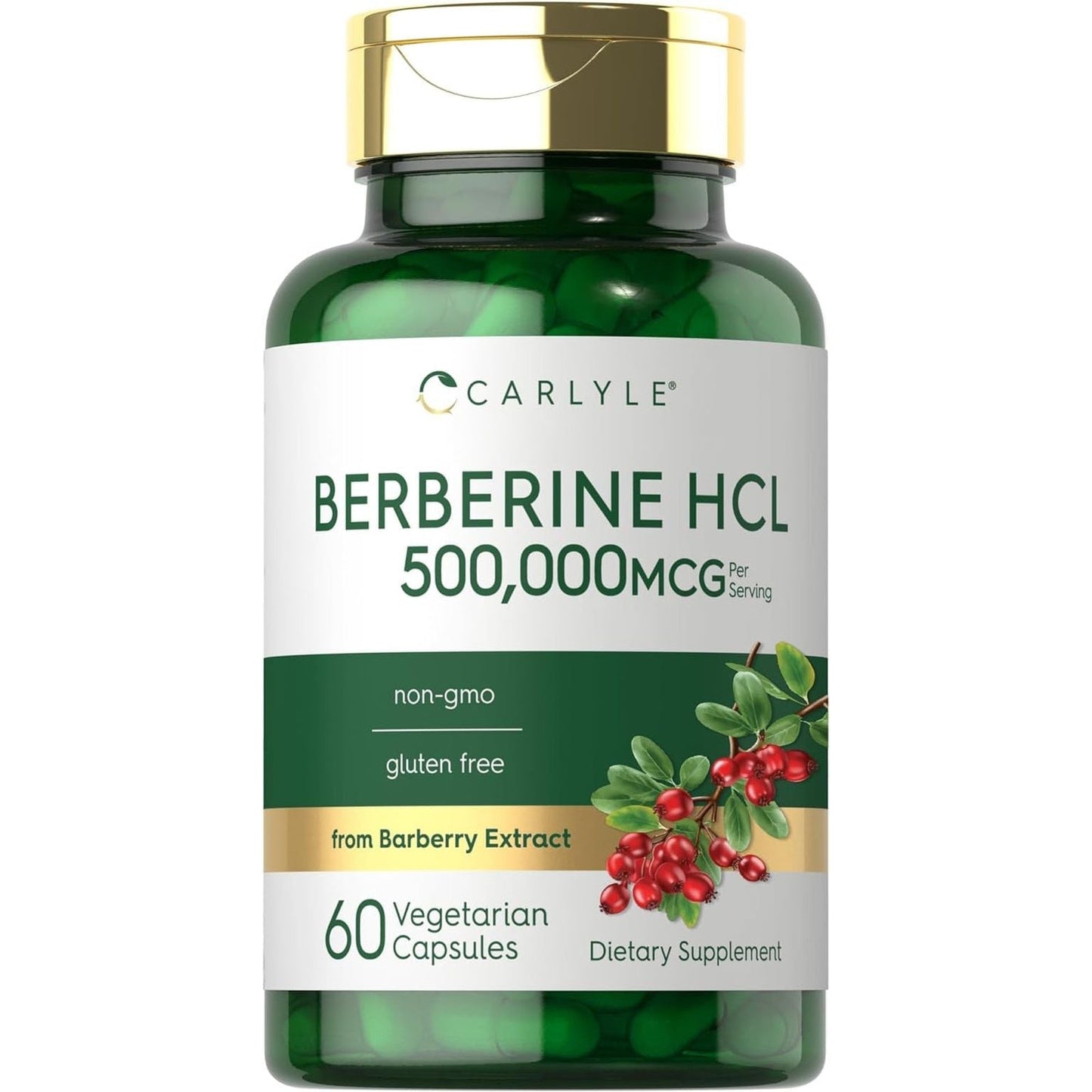 Carlyle Berberine HCL Supplement | 500,000Mcg | 60 Capsules | Vegetarian, Non-Gmo, Gluten Free