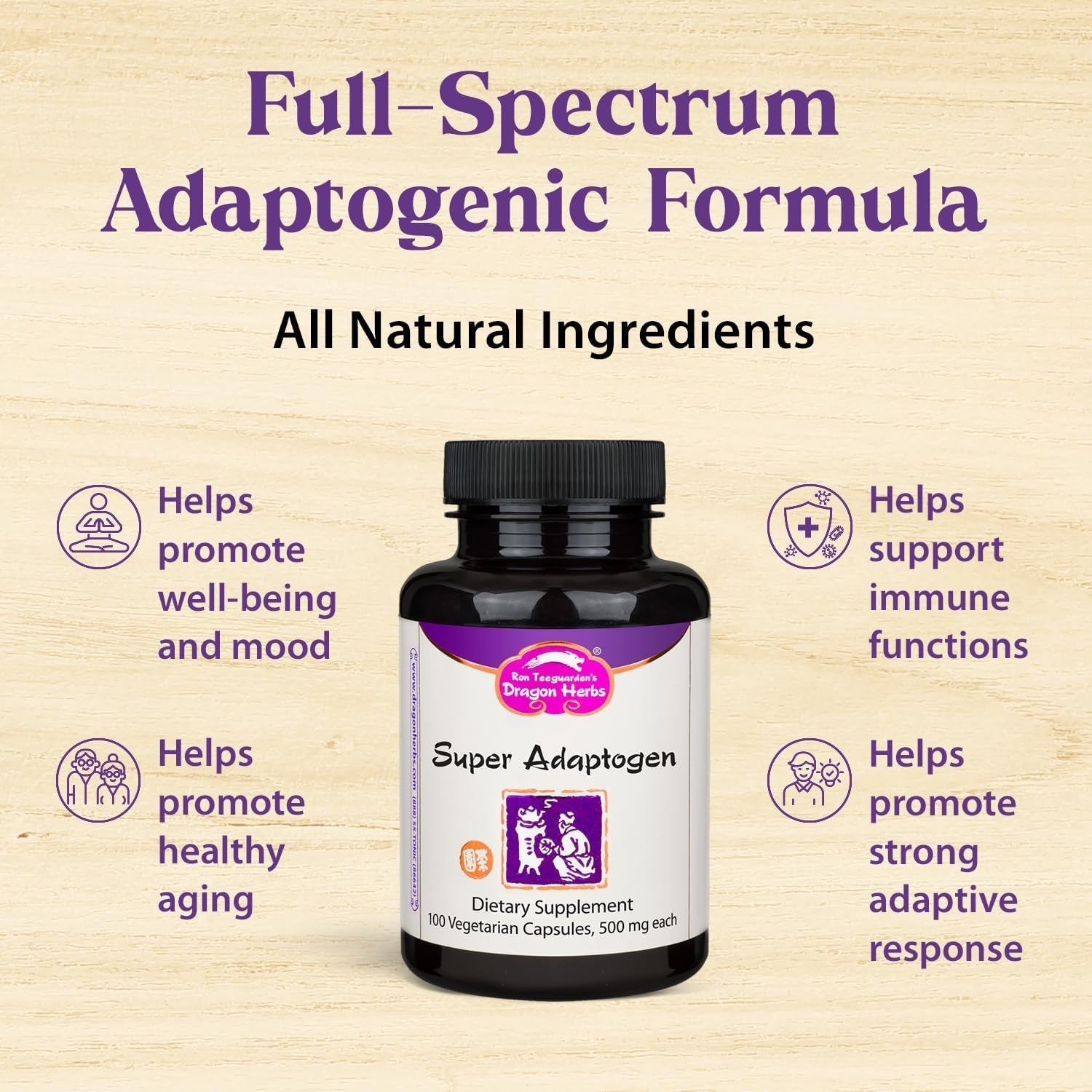 Dragon Herbs Super Adaptogen Support Well-Being, Mood, Immune Function, Strong Adaptive Response  (100 Capsules,500 Mg)”