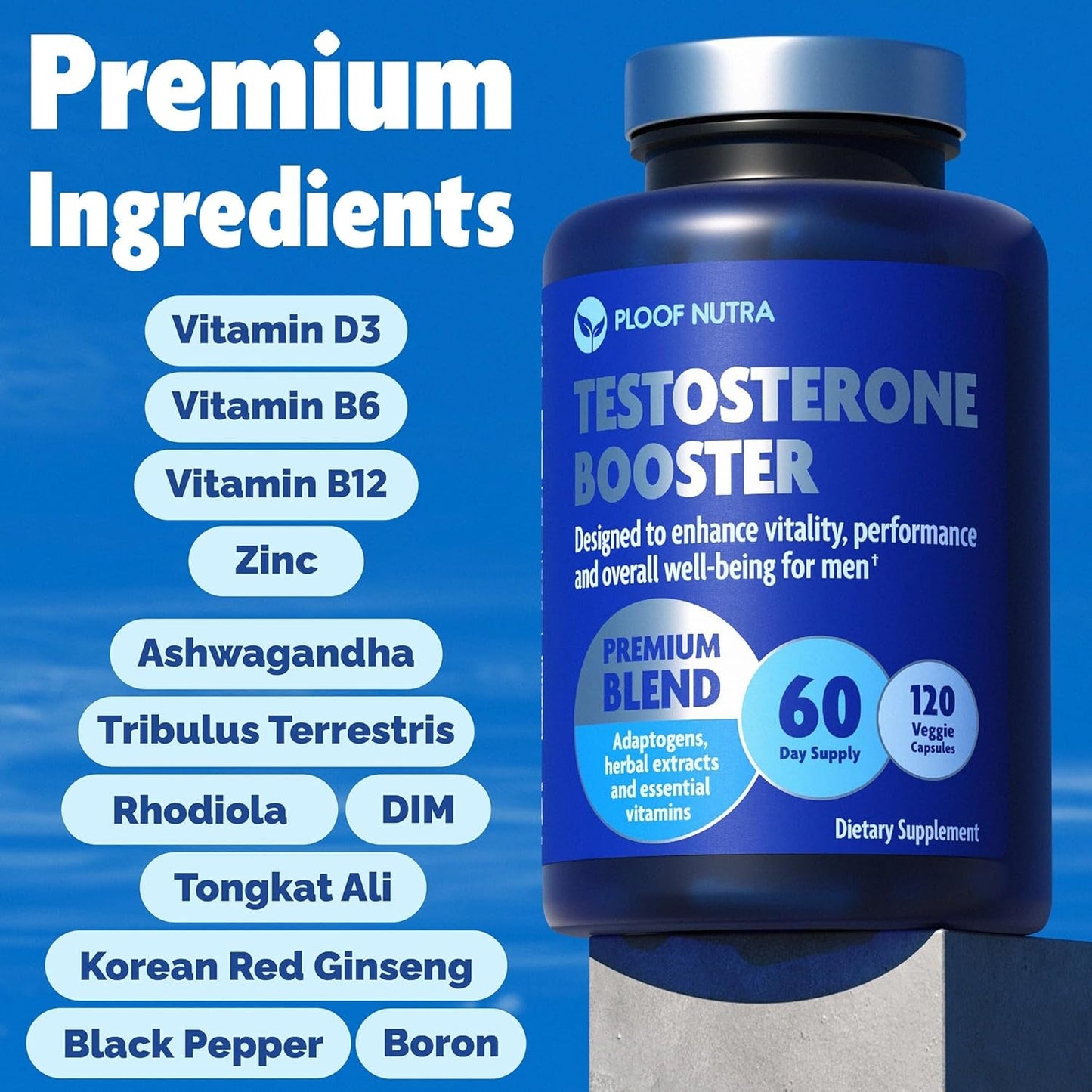 Testosterone Booster Supplement for Men - Male Enhancing Test Boost - 120Ct