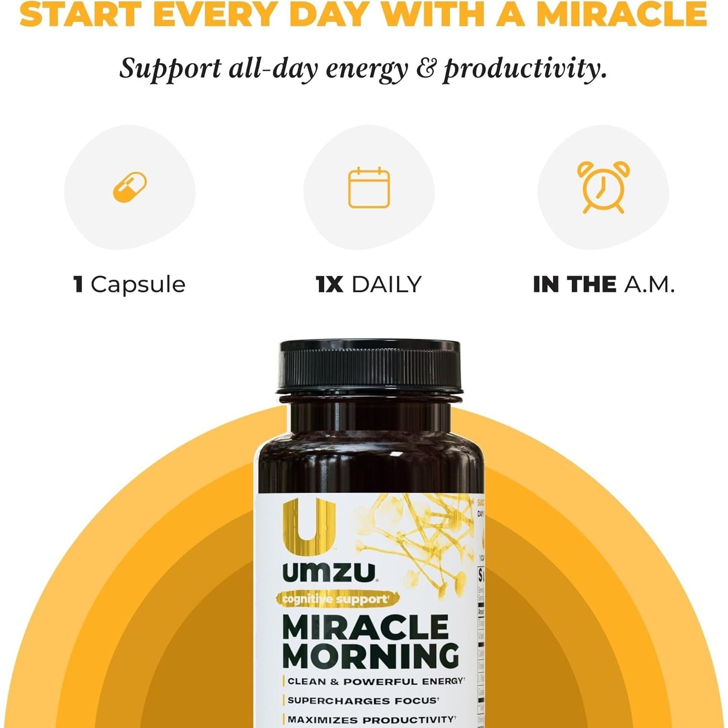 UMZU Miracle Morning Energy Supplement with Caffeine & Energy Enhancers 150Mg (30 Capsules)