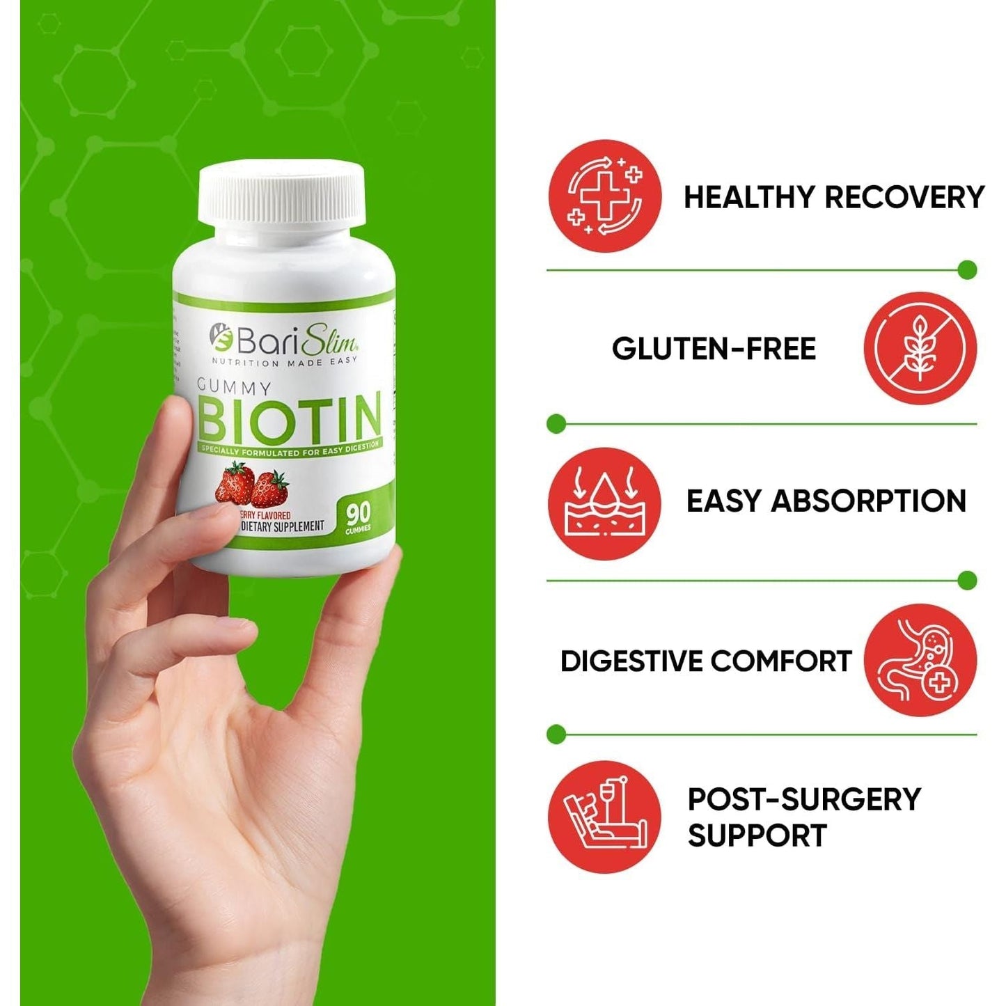 Barislim Bariatric Vitamin Biotin Gummies for Patients after Weight Loss Surgery - 90 Fruit Chews